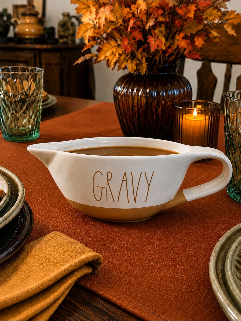 Rae Dunn “GRAVY” White & Tan Ceramic Gravy Boat Artisan Collection by Magenta.